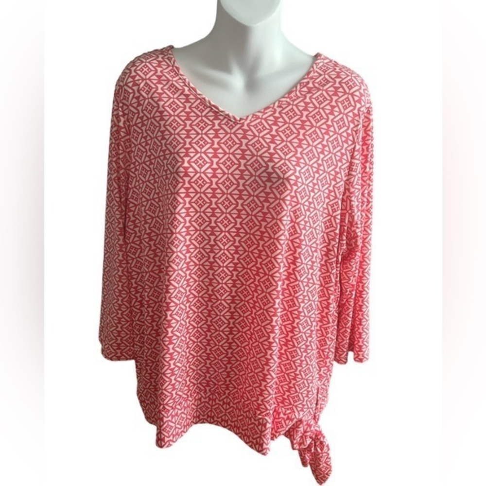 Chico's Cherry pink‎ Print side tie knot blouse 2 (12-L)